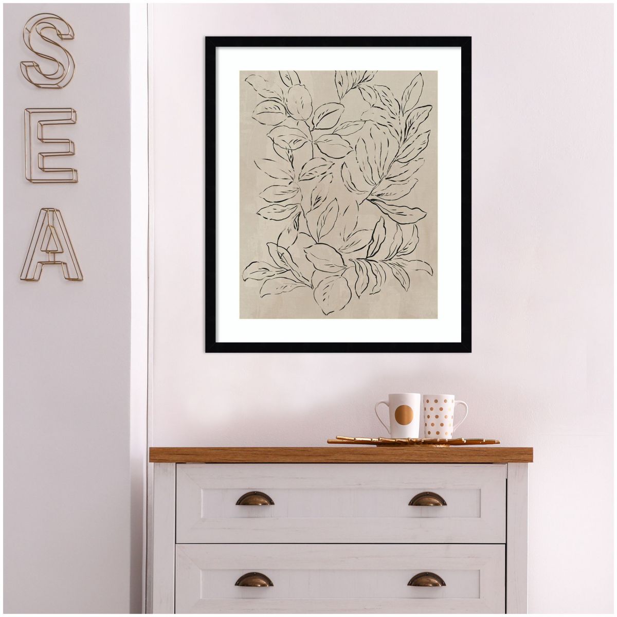 Amanti Art Outlined Leaves II by Asia Jensen Wood Framed Wall Art Print ...