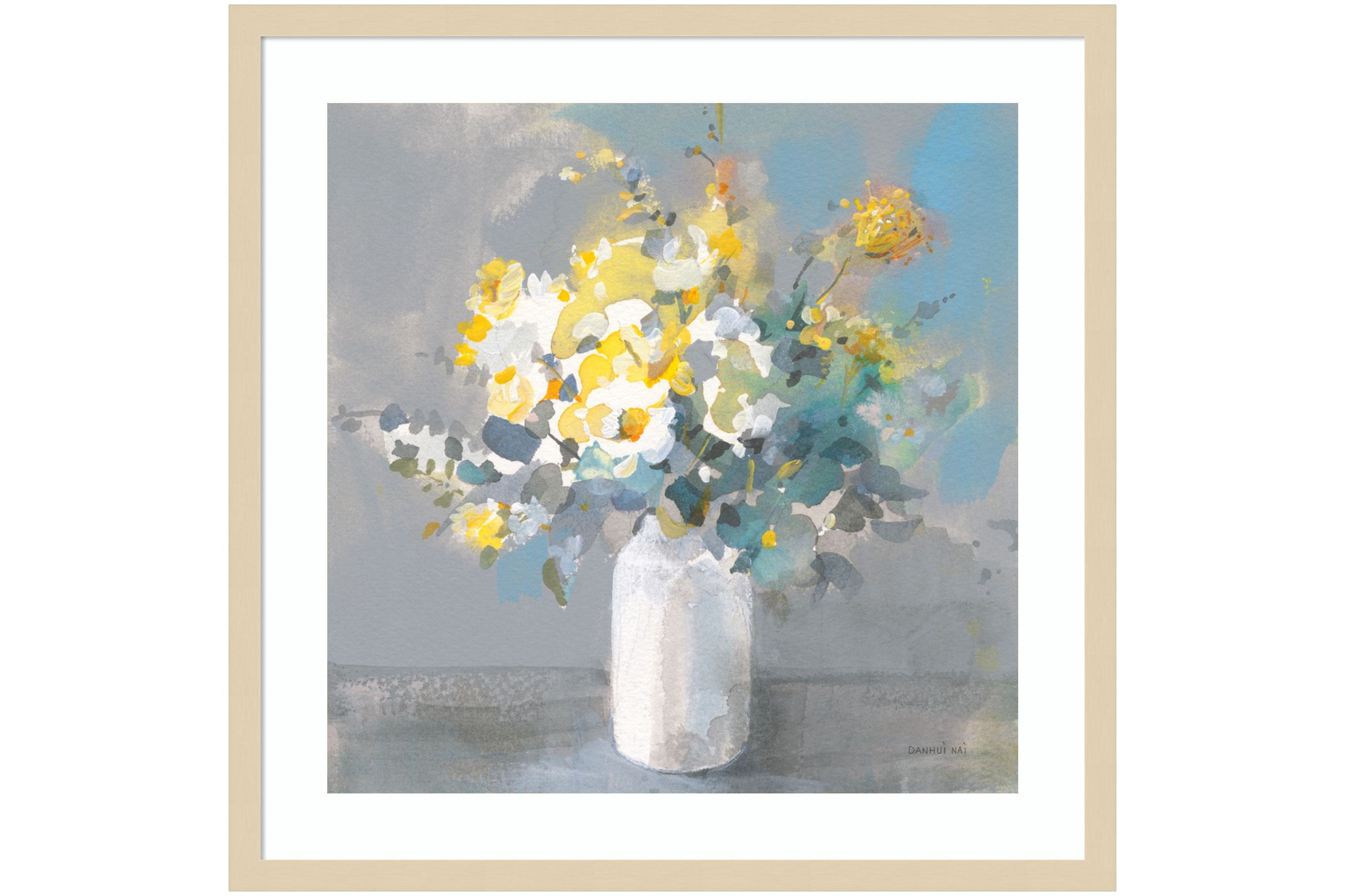 Touch of Spring I White Vase by Danhui Nai Wood Framed Wall Art Print