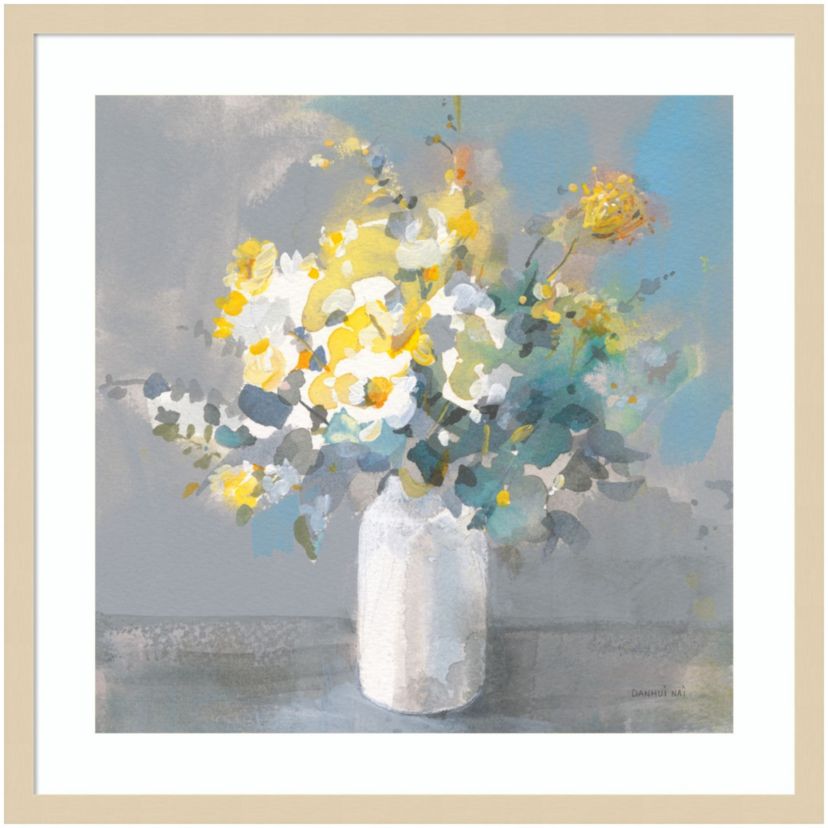 Touch of Spring I White Vase by Danhui Nai Wood Framed Wall Art Print