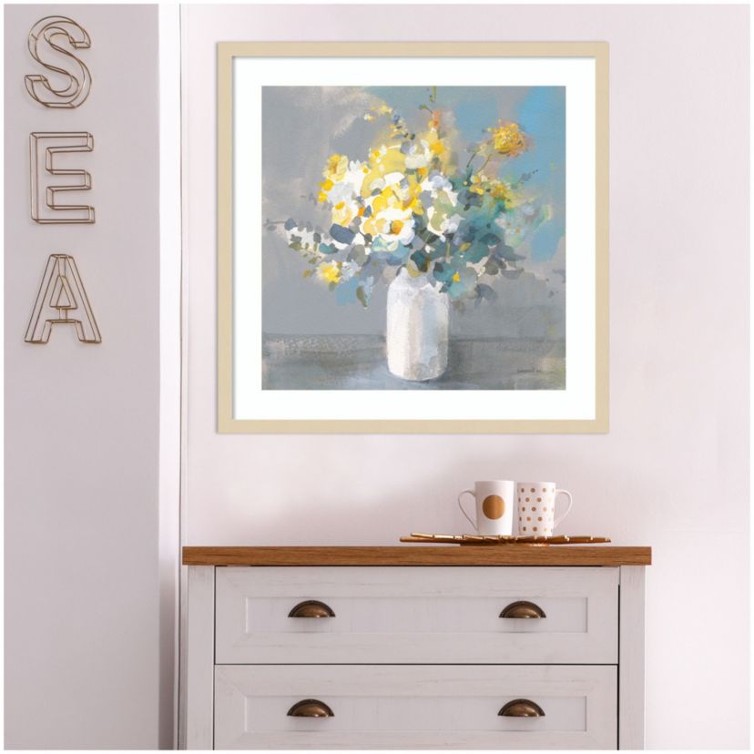 Touch of Spring I White Vase by Danhui Nai Wood Framed Wall Art Print
