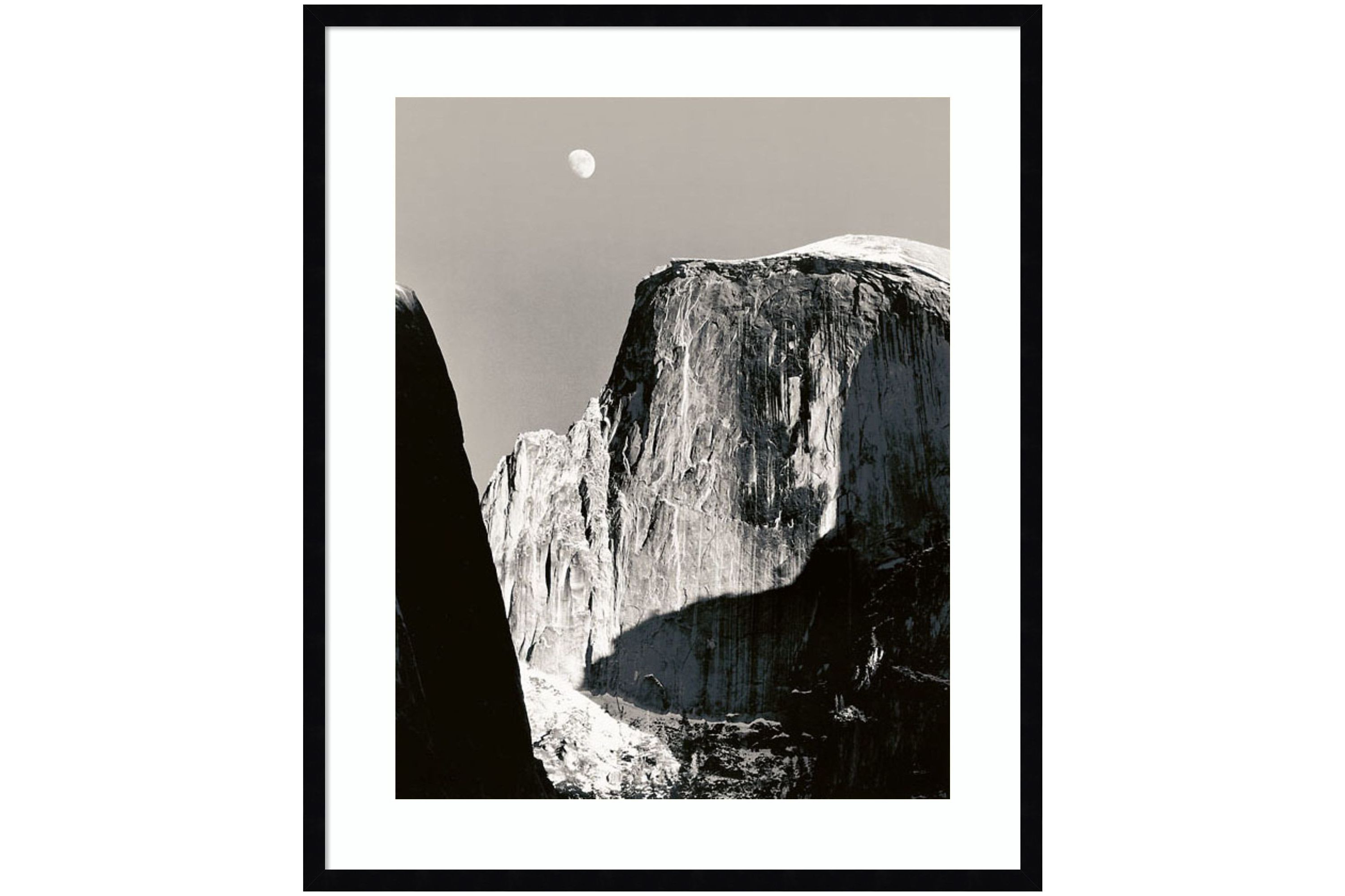Moon Over Half Dome by Ansel Adams Wood Framed Wall Art Print