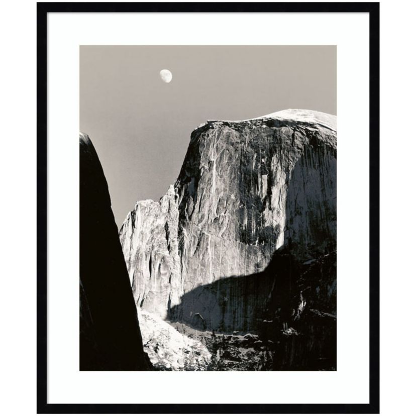 Moon Over Half Dome by Ansel Adams Wood Framed Wall Art Print