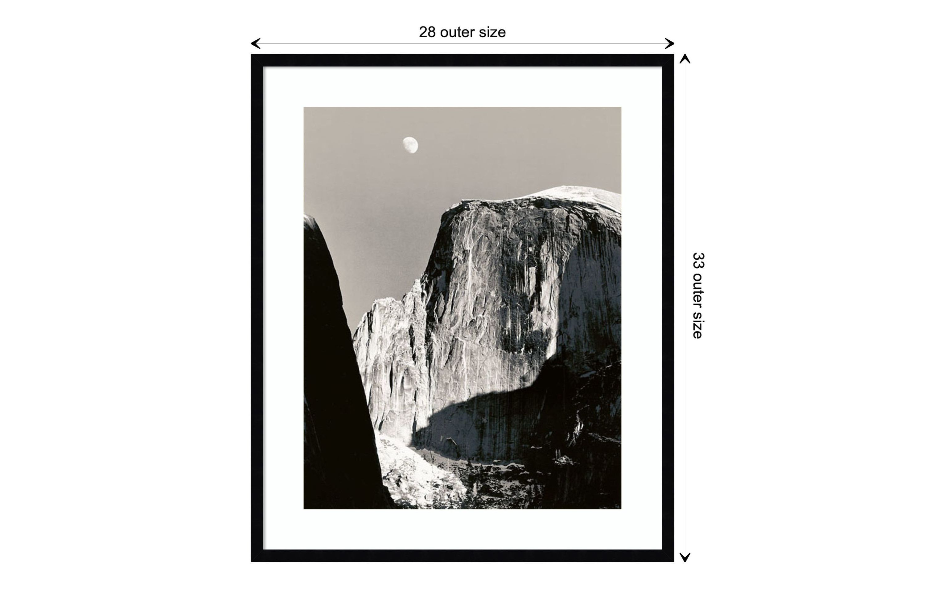 Moon Over Half Dome by Ansel Adams Wood Framed Wall Art Print