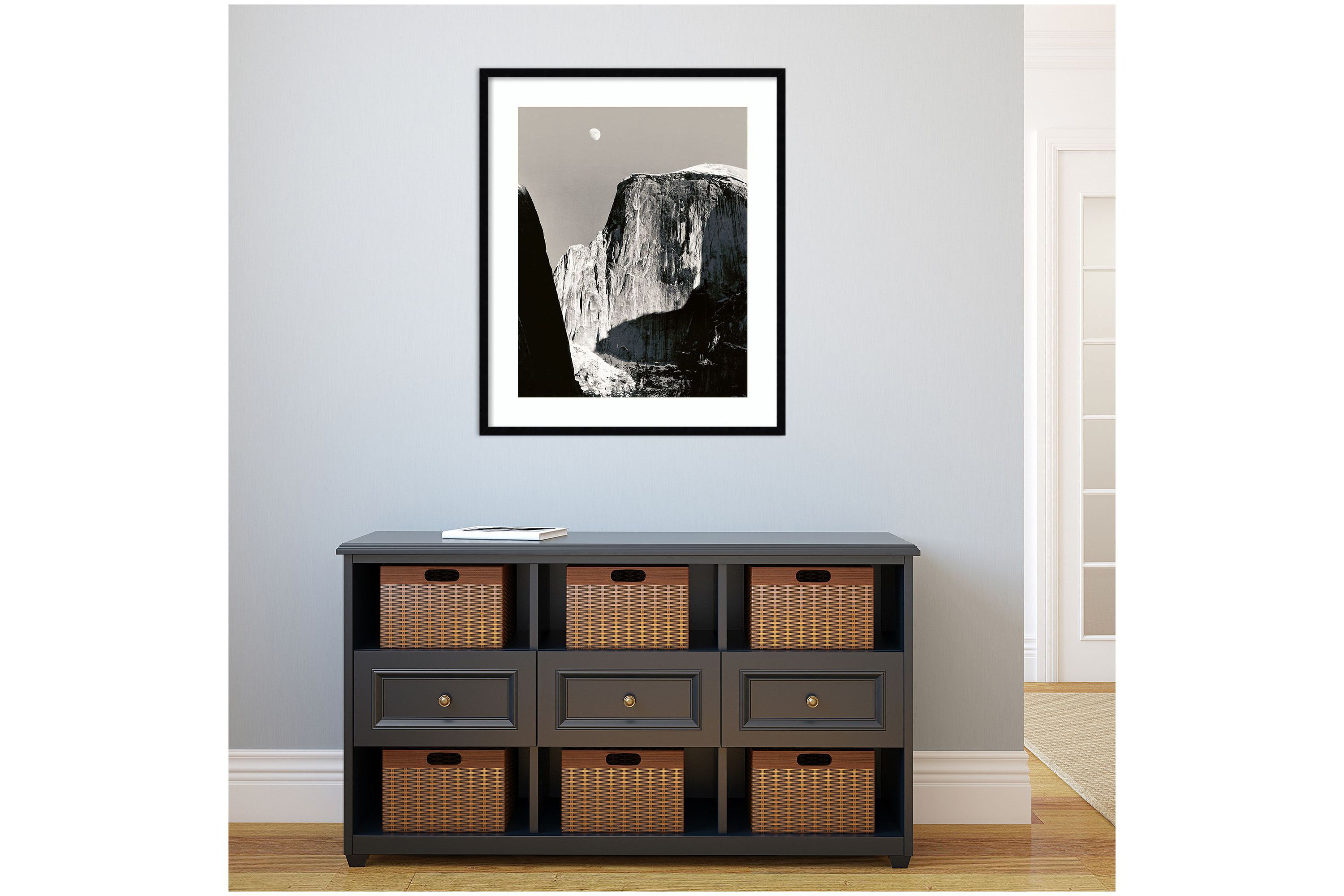 Moon Over Half Dome by Ansel Adams Wood Framed Wall Art Print