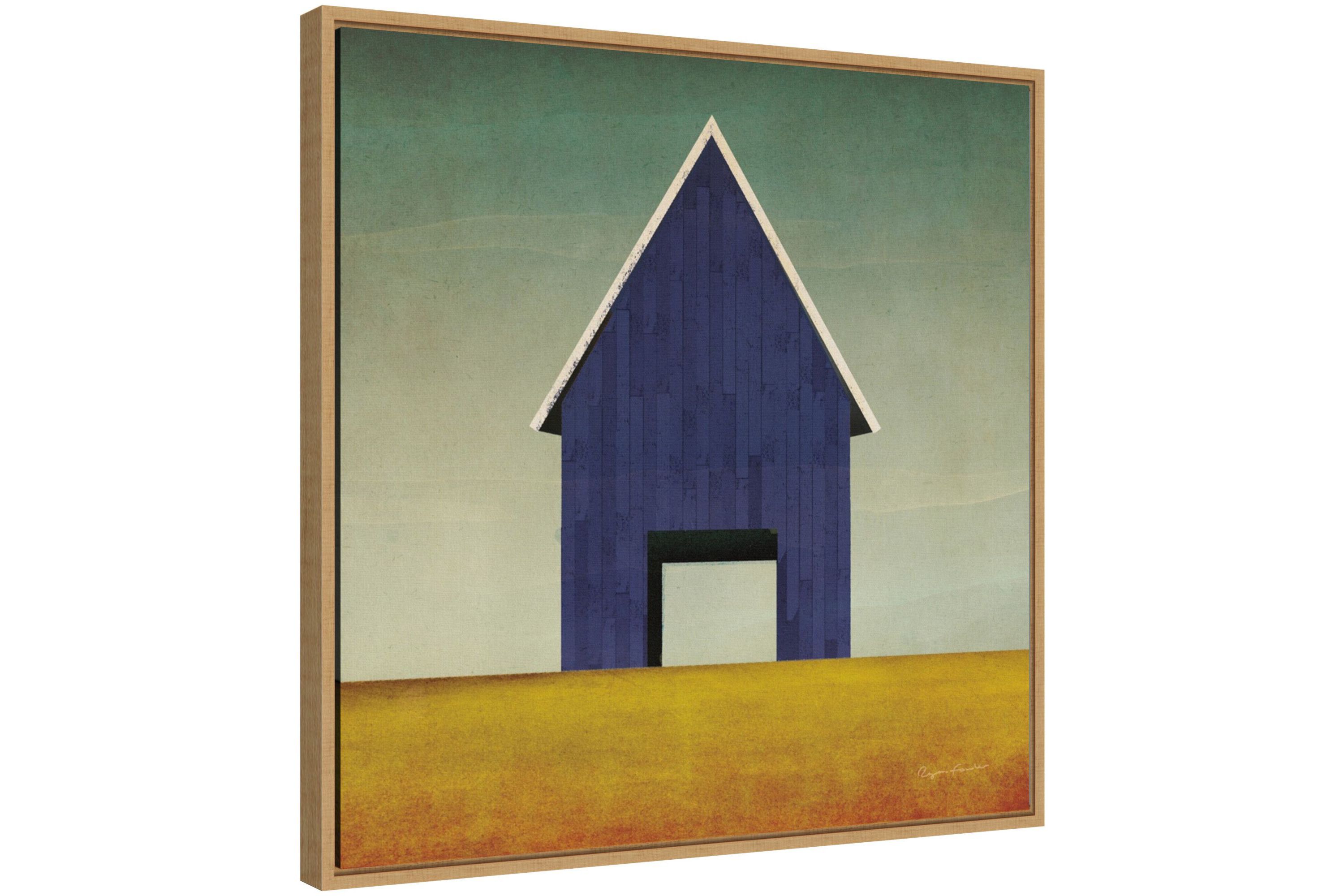 Navy Barn Summer Framed Canvas Wall Art Print