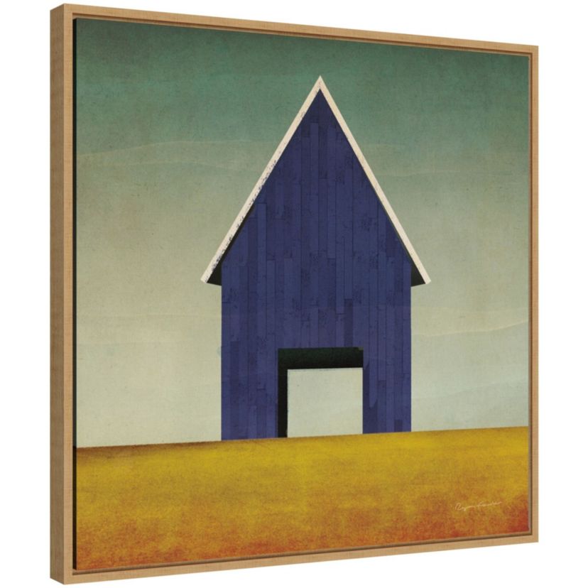 Navy Barn Summer Framed Canvas Wall Art Print