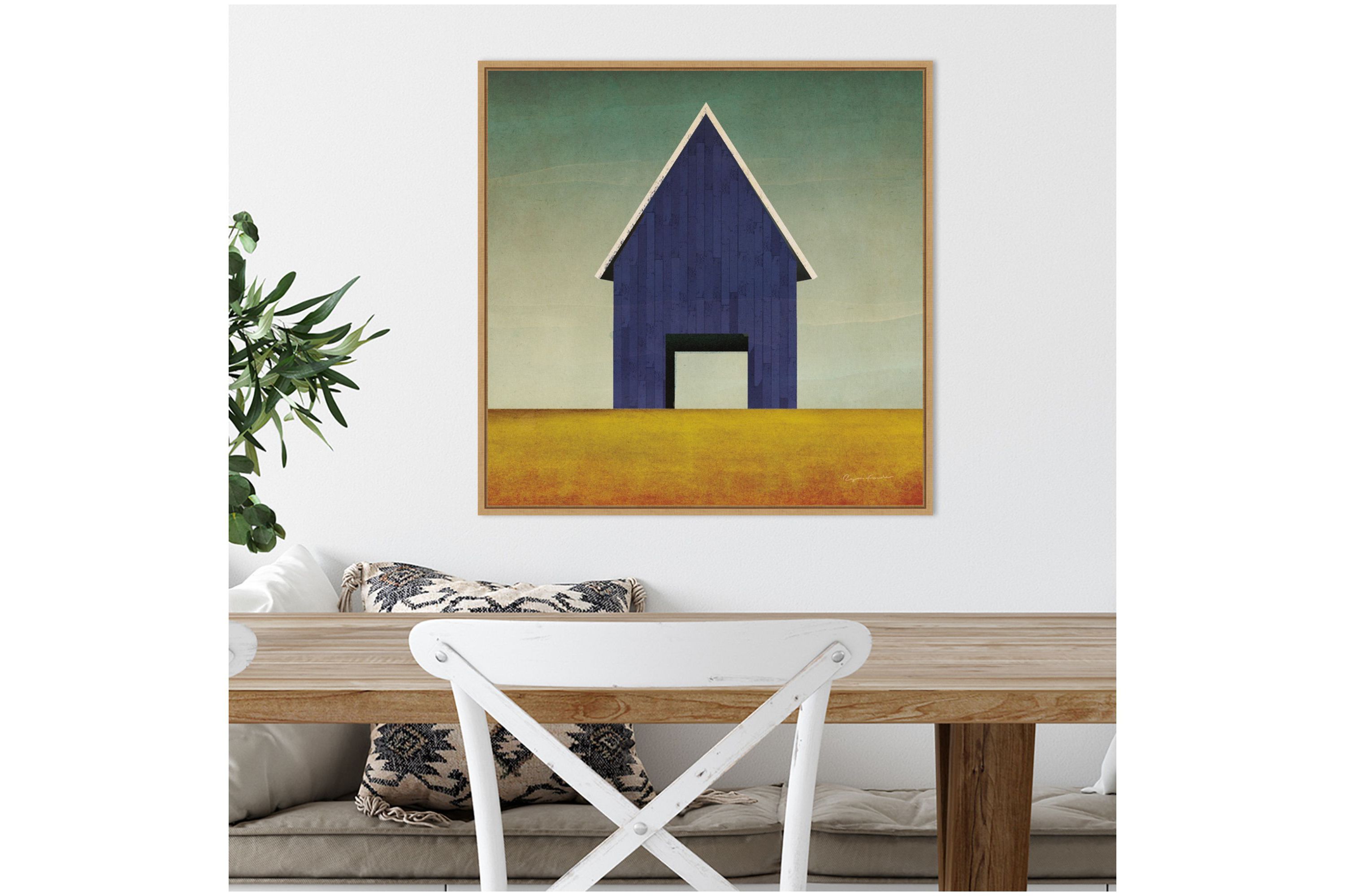 Navy Barn Summer Framed Canvas Wall Art Print