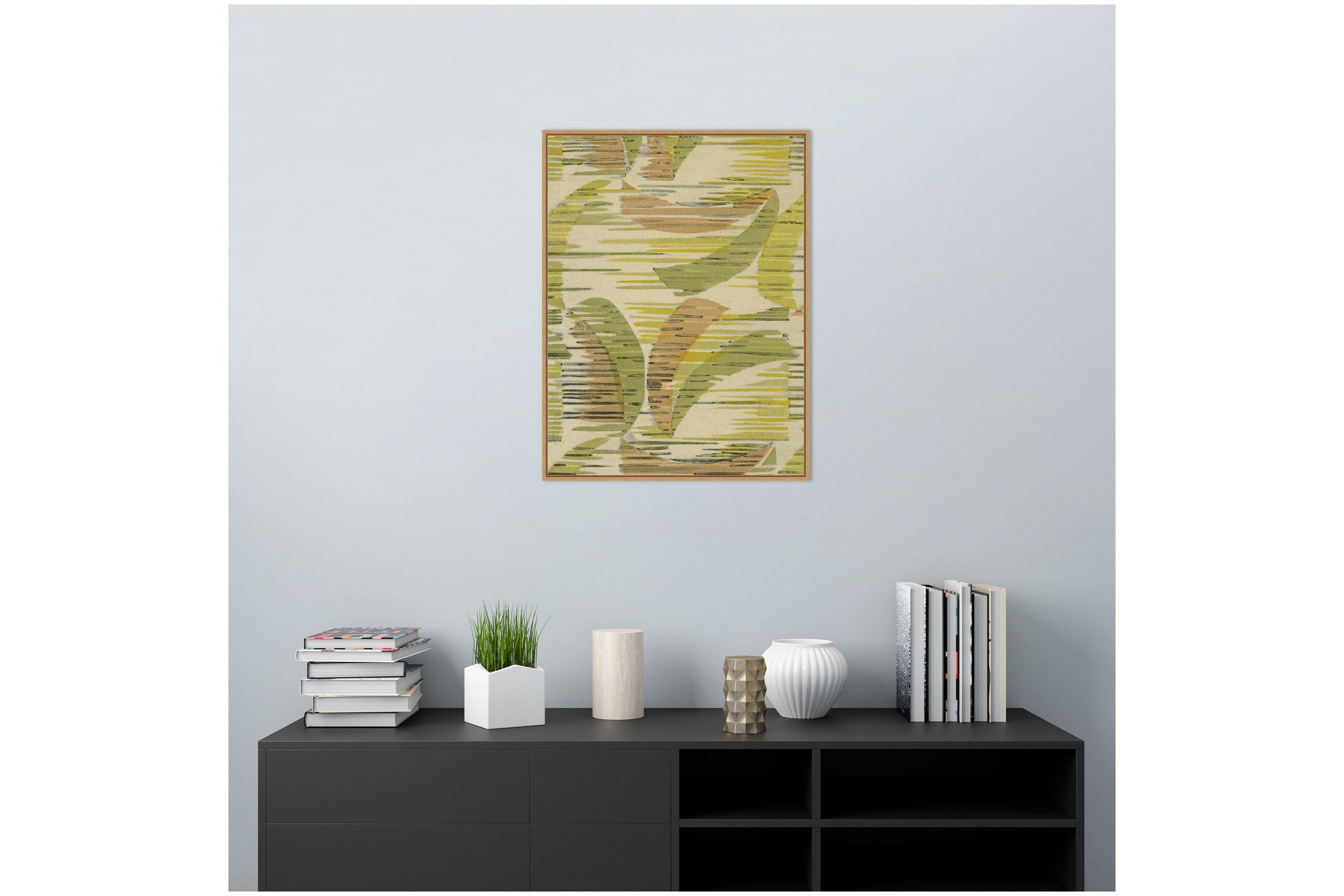 Delicate Deco Plant Pattern VII Framed Canvas Wall Art Print
