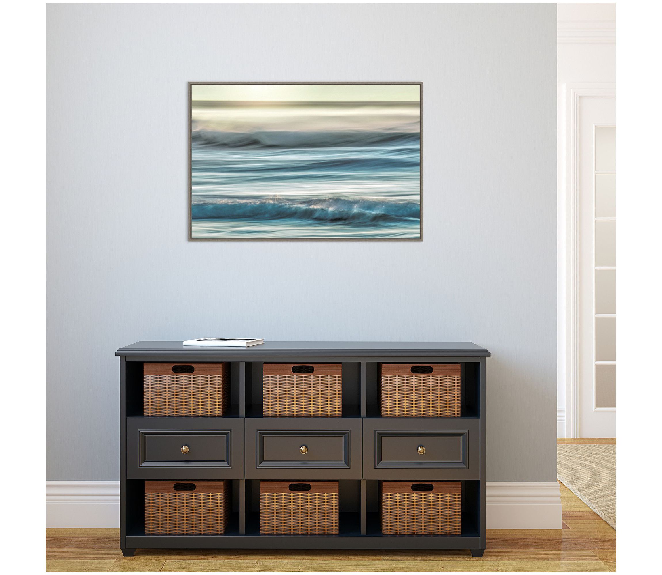 Motion blur of sunset on coast Framed Canvas Wall Art Print