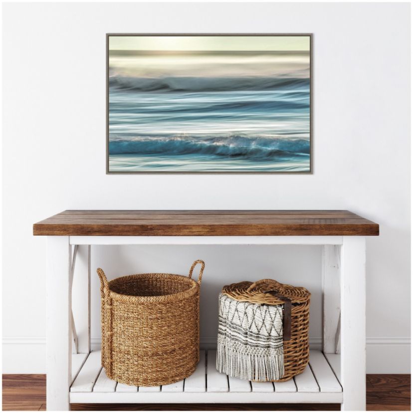 Motion blur of sunset on coast Framed Canvas Wall Art Print