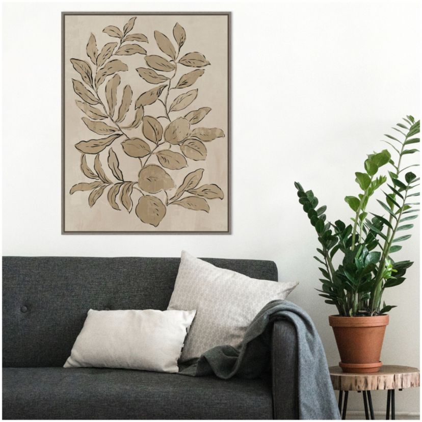 Leaves Sketches I Framed Canvas Wall Art Print