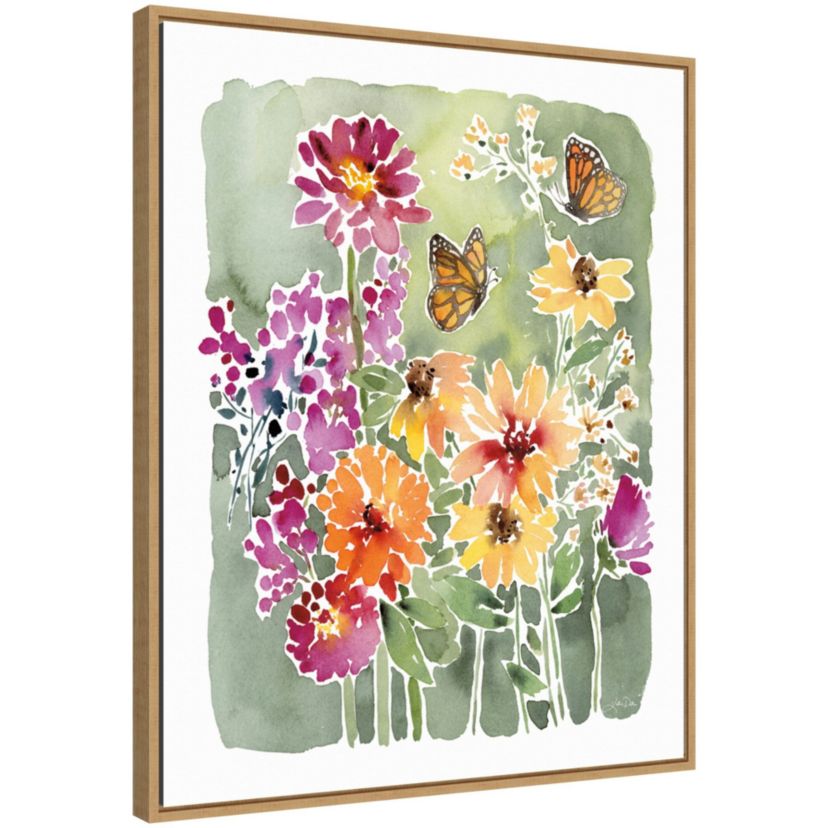 Monarchs and Blooms Framed Canvas Wall Art Print