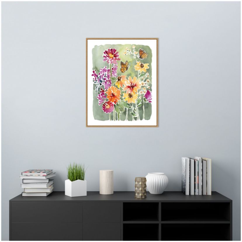 Monarchs and Blooms Framed Canvas Wall Art Print