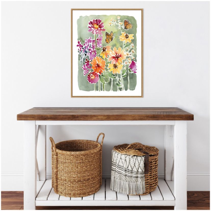 Monarchs and Blooms Framed Canvas Wall Art Print