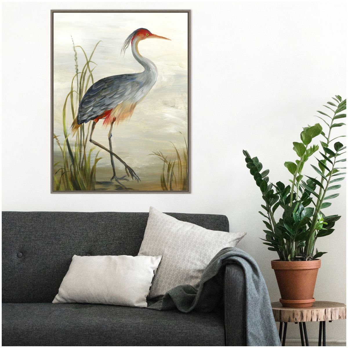 Grey Heron Framed Canvas Wall Art Print