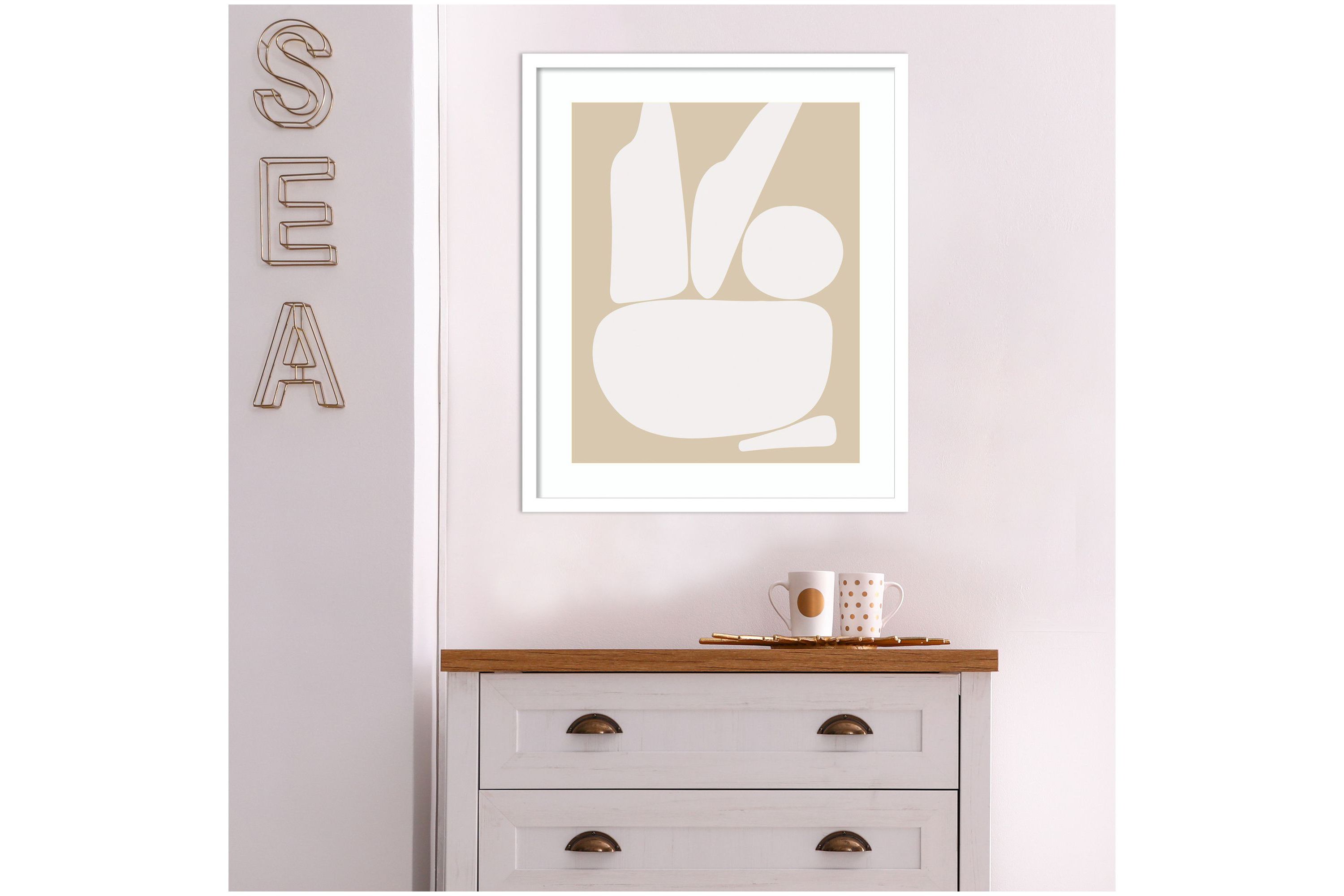 Zen Rock Garden Neutral by The Creative Bunch Studio Wood Framed Wall Art Print