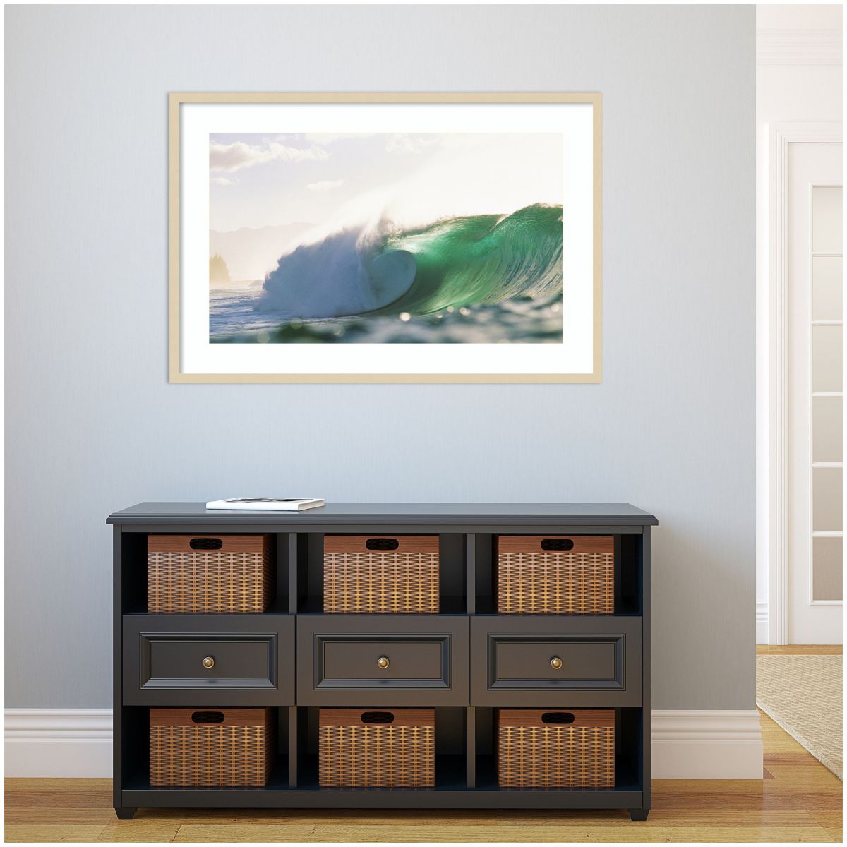 Hawaiian Green Wave At Pipeline by Design Pics Danita Delimont Wood Framed Wall Art Print