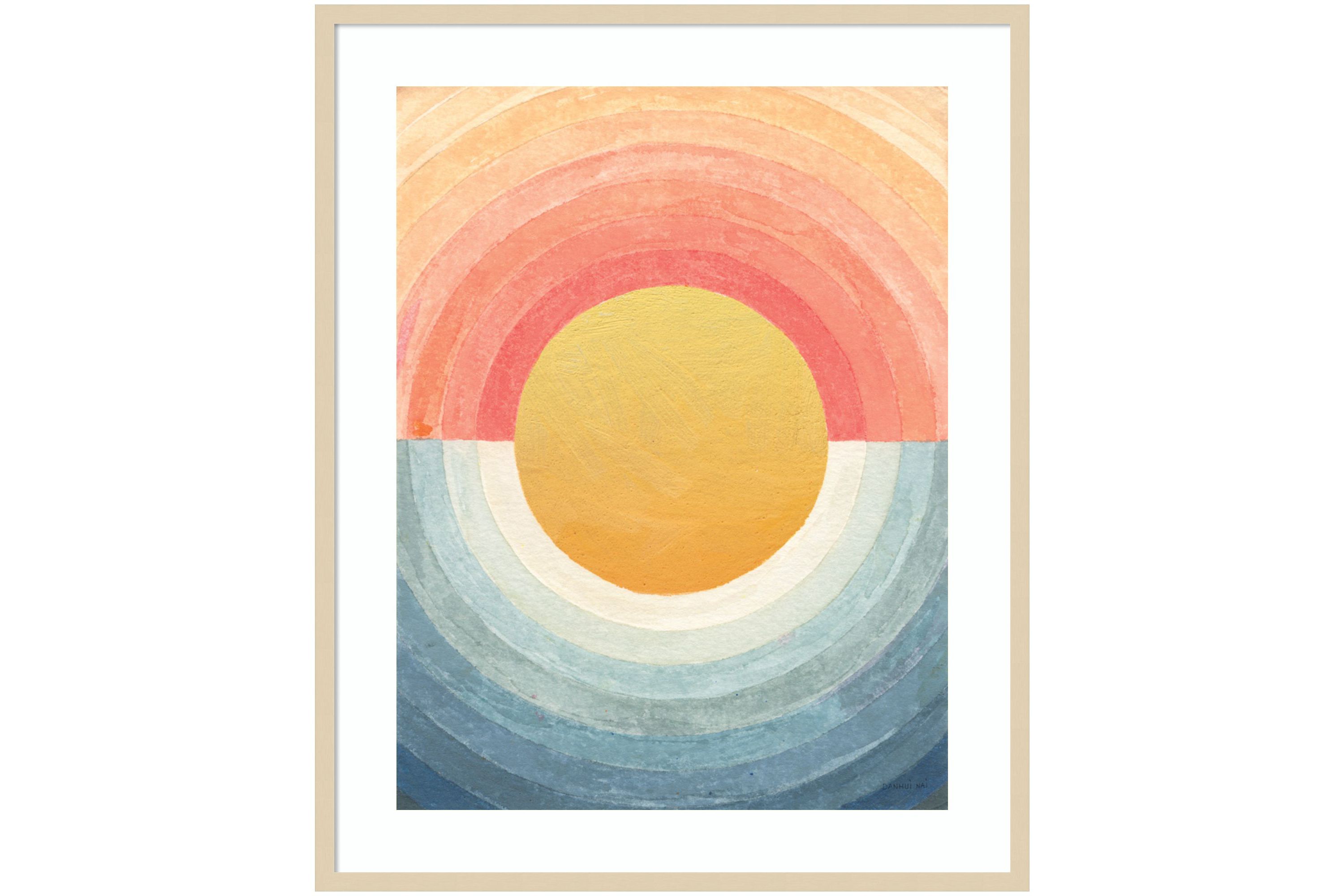 Retro Vibes Abstract Sun by Danhui Nai Wood Framed Wall Art Print