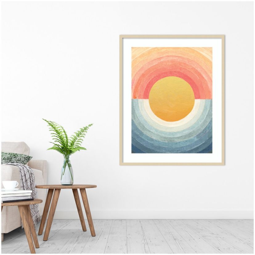 Retro Vibes Abstract Sun by Danhui Nai Wood Framed Wall Art Print