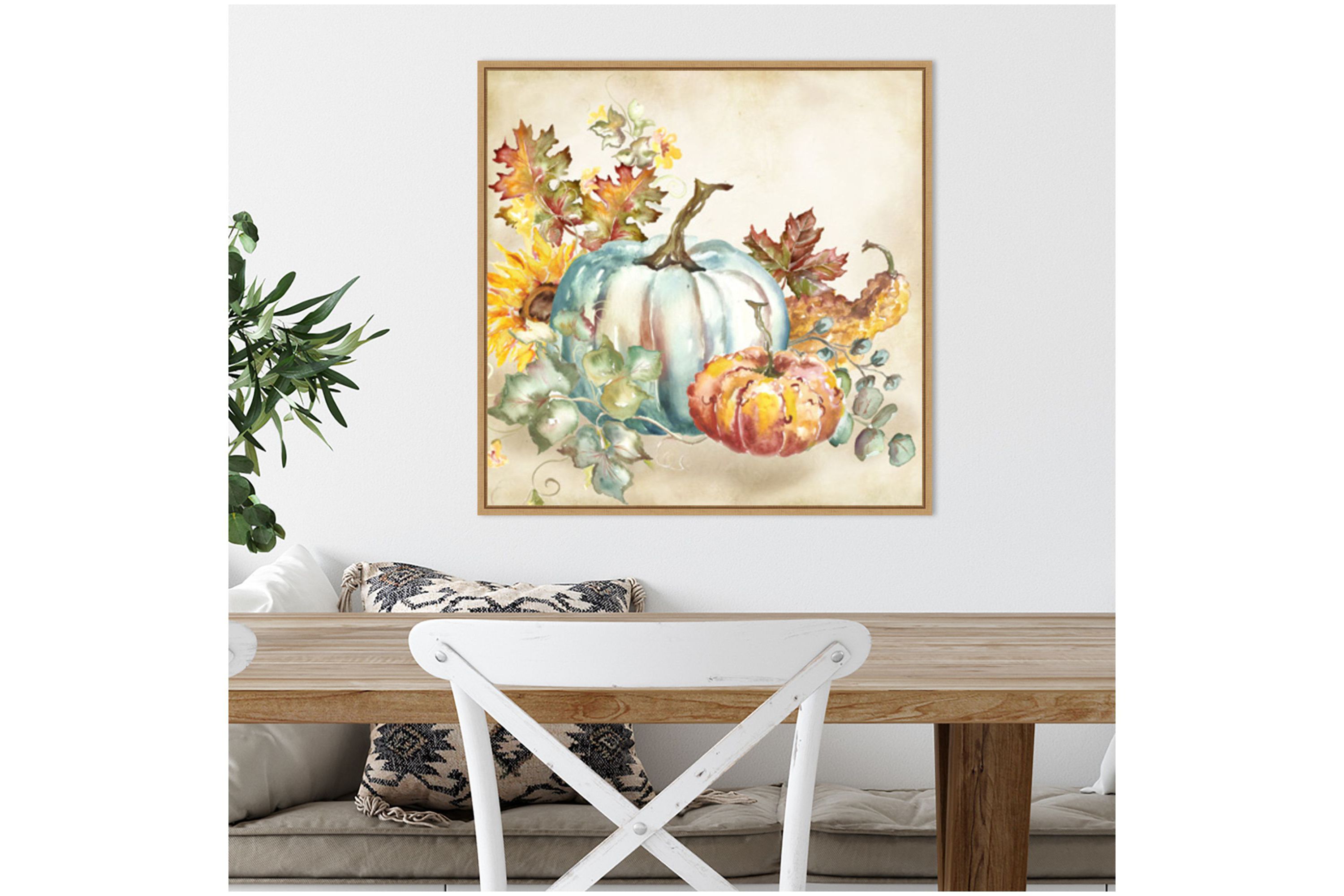 Watercolor Harvest Pumpkin III Framed Canvas Wall Art Print