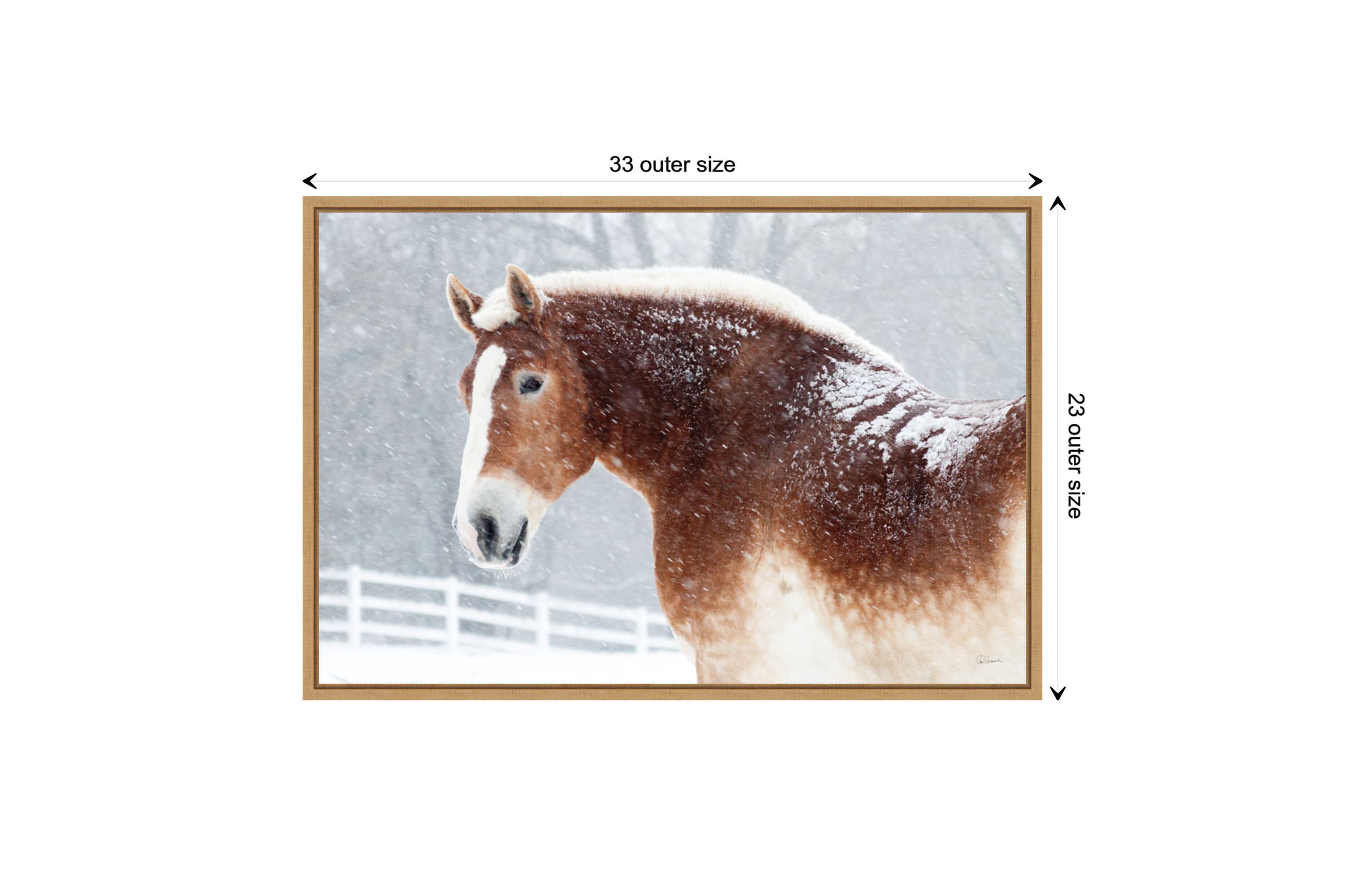 Snowy Draft Horse Framed Canvas Wall Art Print