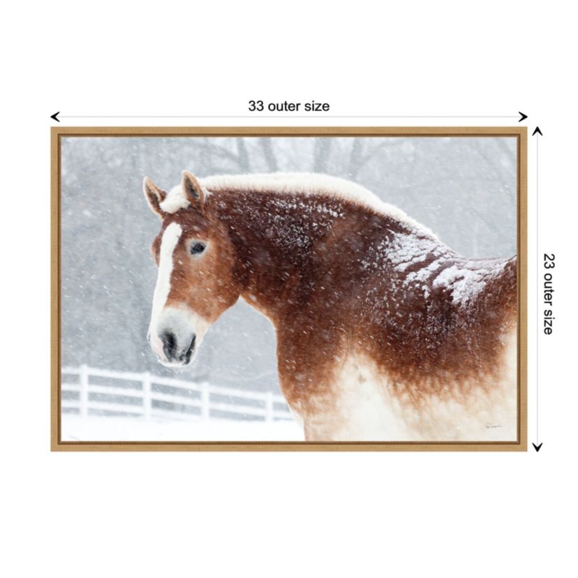 Snowy Draft Horse Framed Canvas Wall Art Print