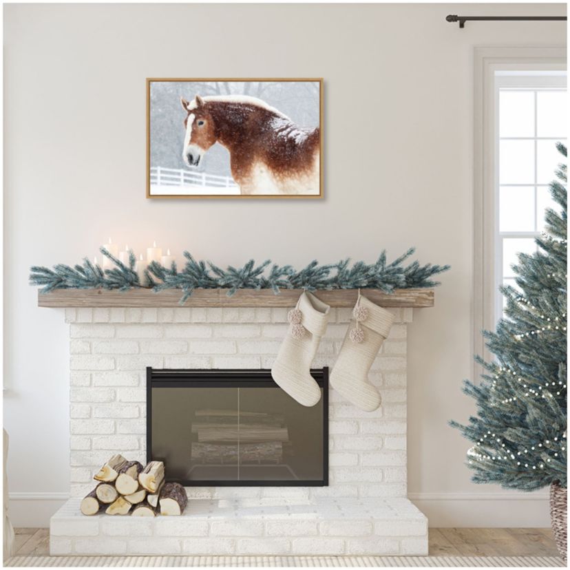 Snowy Draft Horse Framed Canvas Wall Art Print