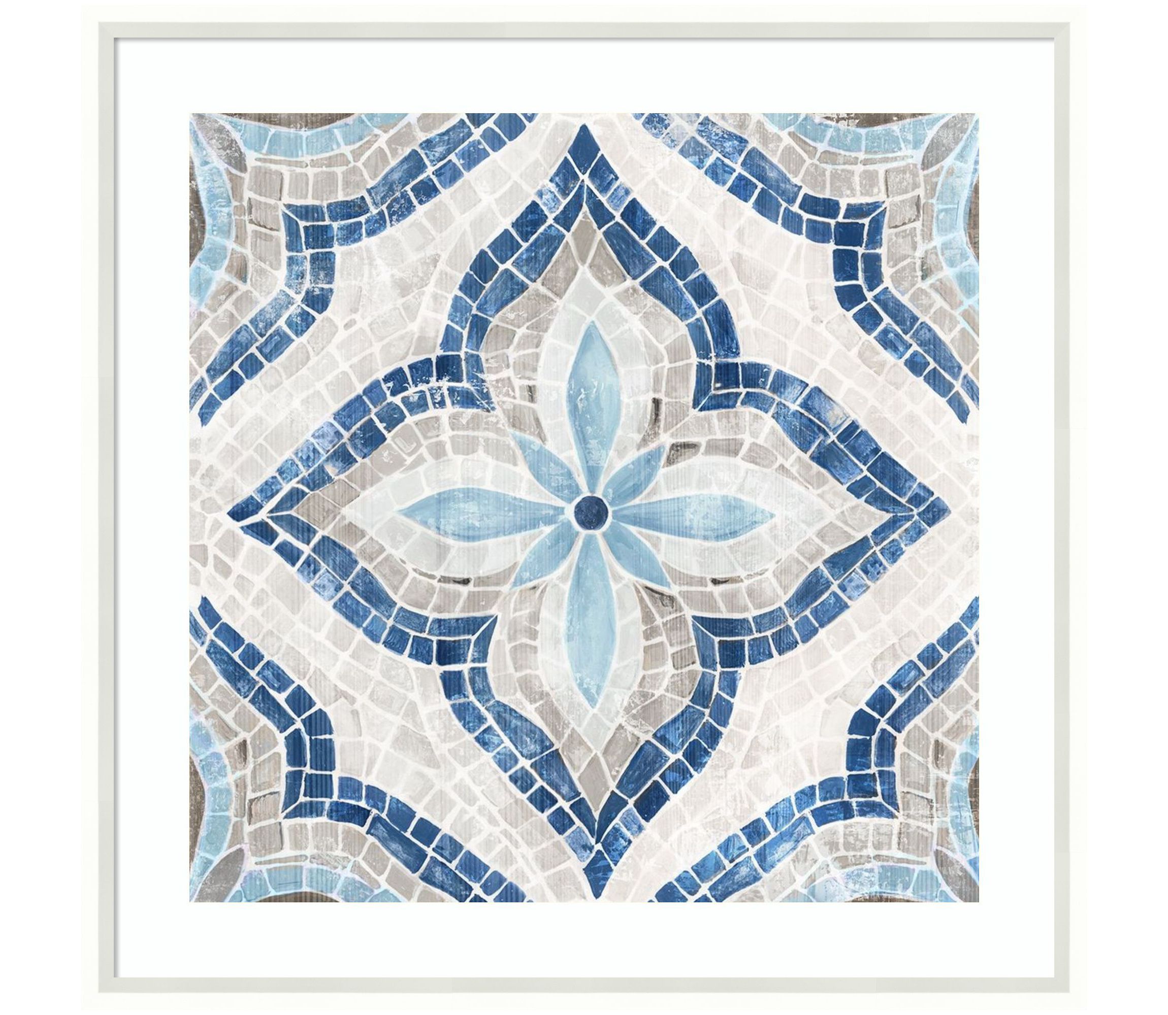 Blue Single  Moroccan Tile by Eva Watts Wood Framed Wall Art Print