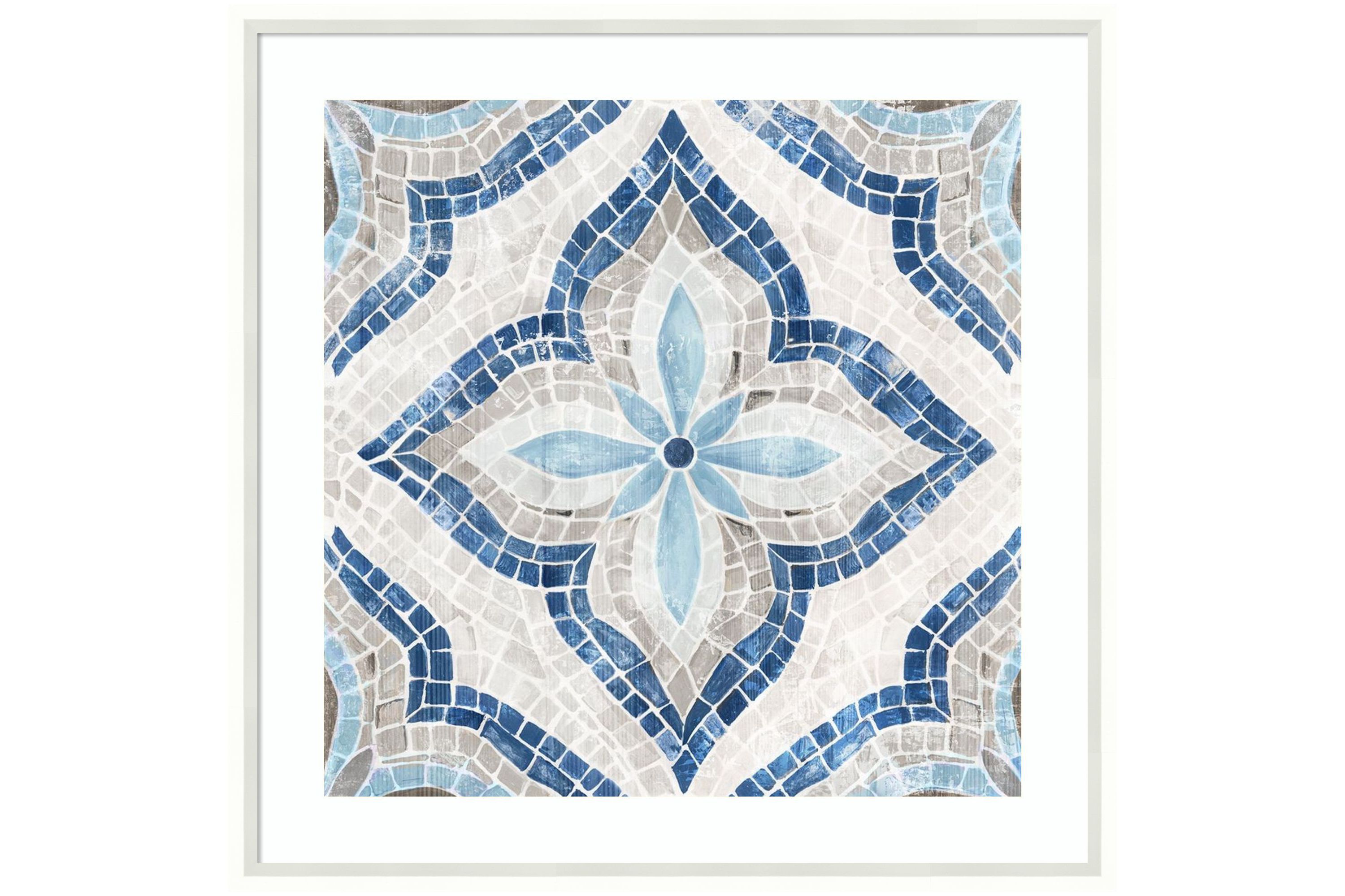 Blue Single  Moroccan Tile by Eva Watts Wood Framed Wall Art Print