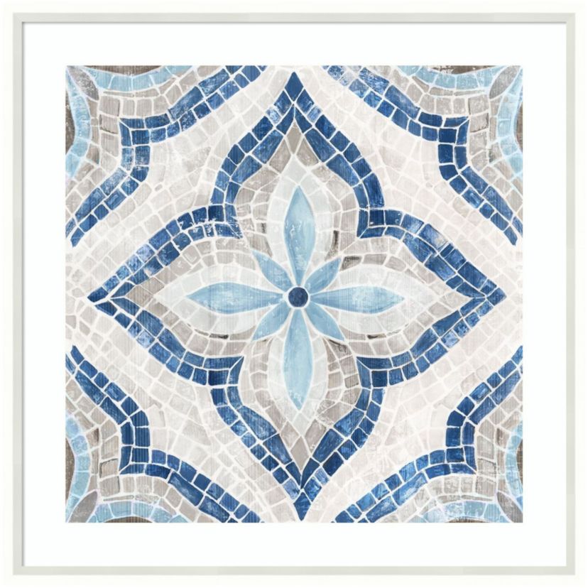 Blue Single  Moroccan Tile by Eva Watts Wood Framed Wall Art Print