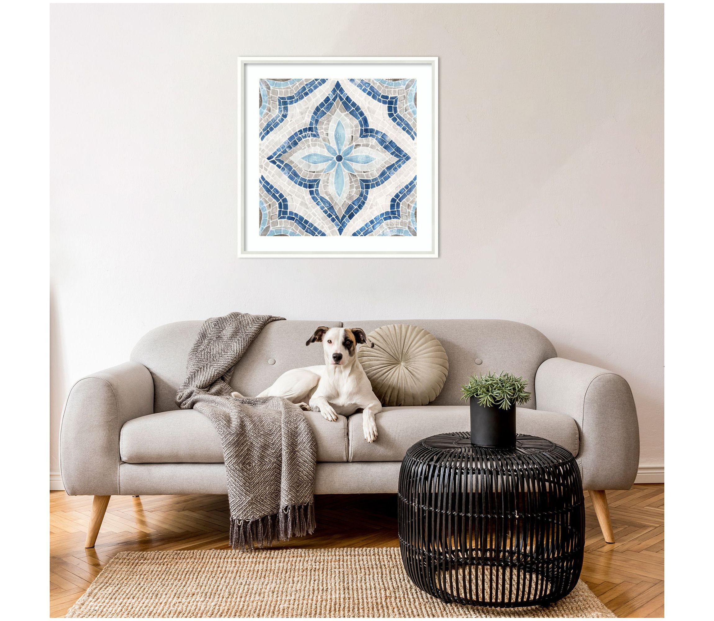 Blue Single  Moroccan Tile by Eva Watts Wood Framed Wall Art Print