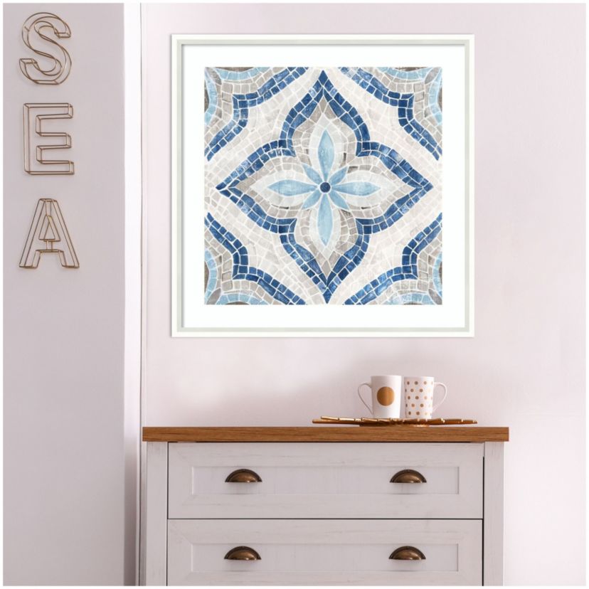 Blue Single  Moroccan Tile by Eva Watts Wood Framed Wall Art Print
