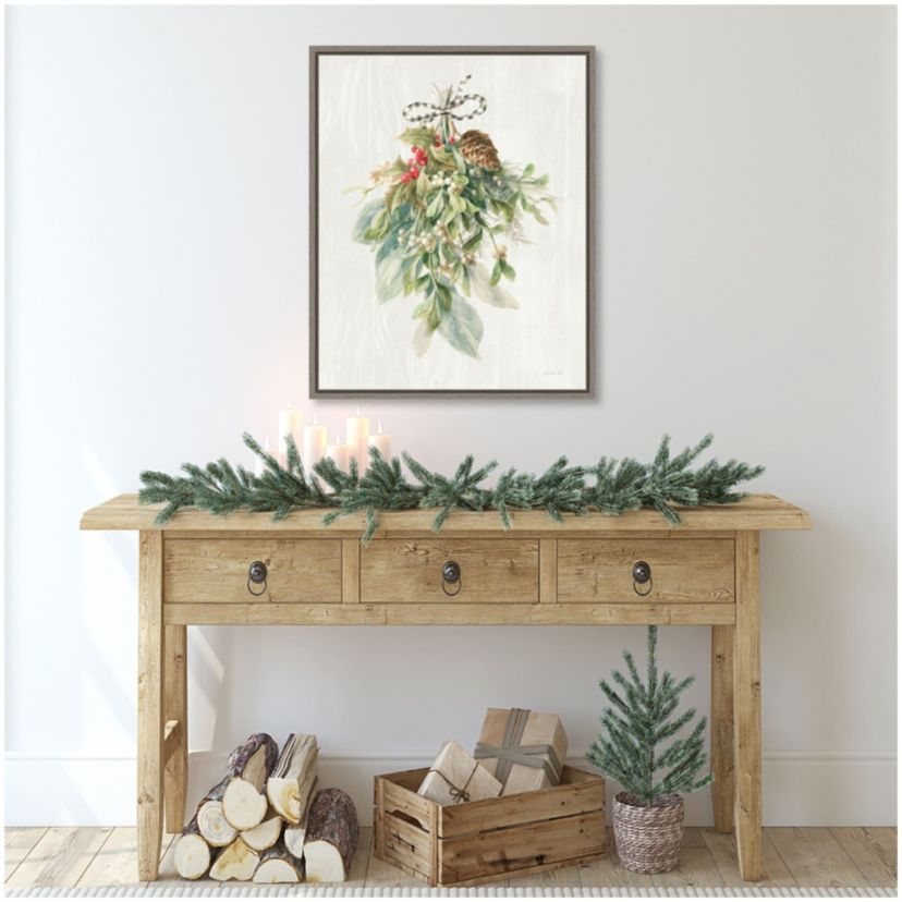 Floursack Holiday XII Plaid Framed Canvas Wall Art Print