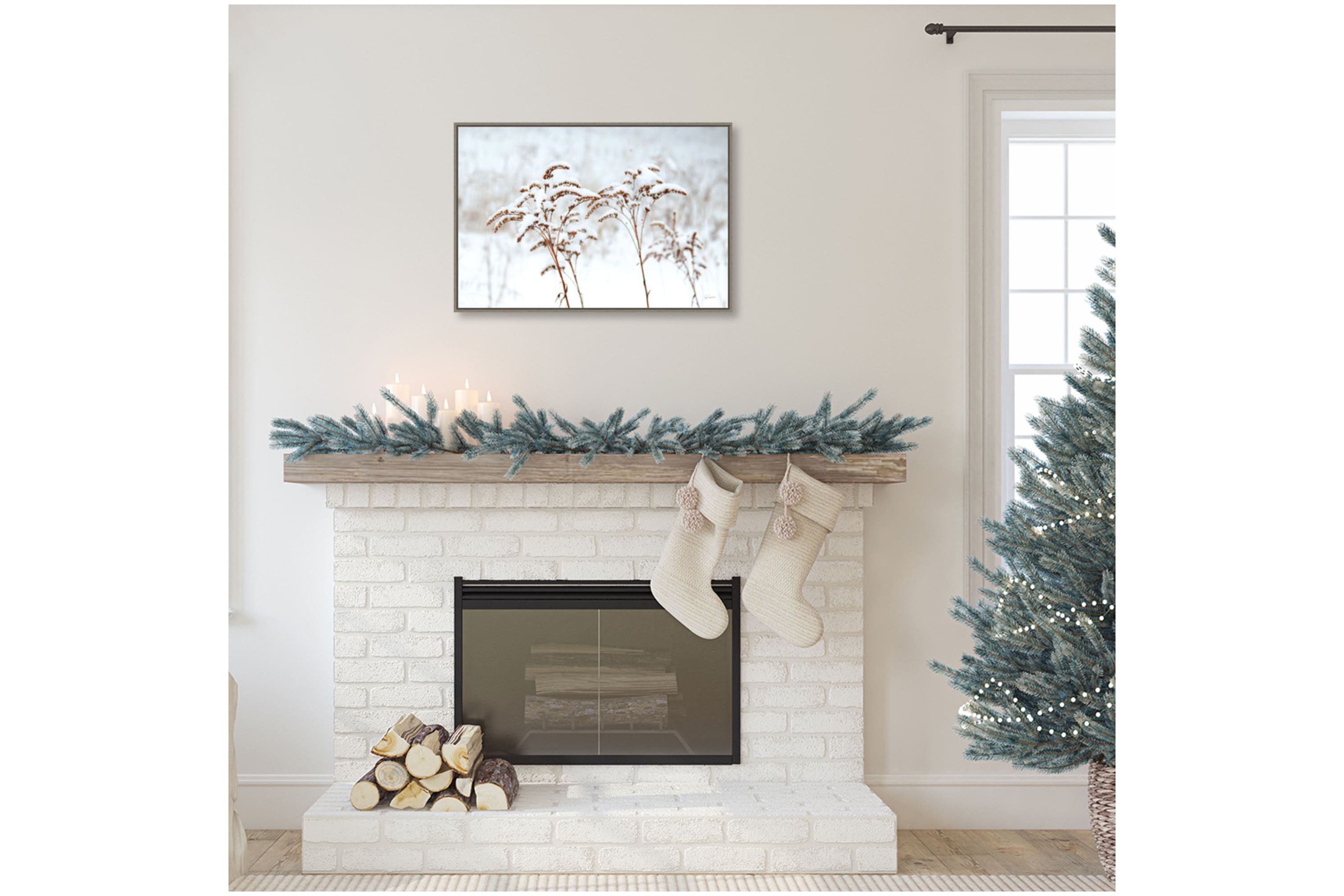 Snowy Gardens Framed Canvas Wall Art Print