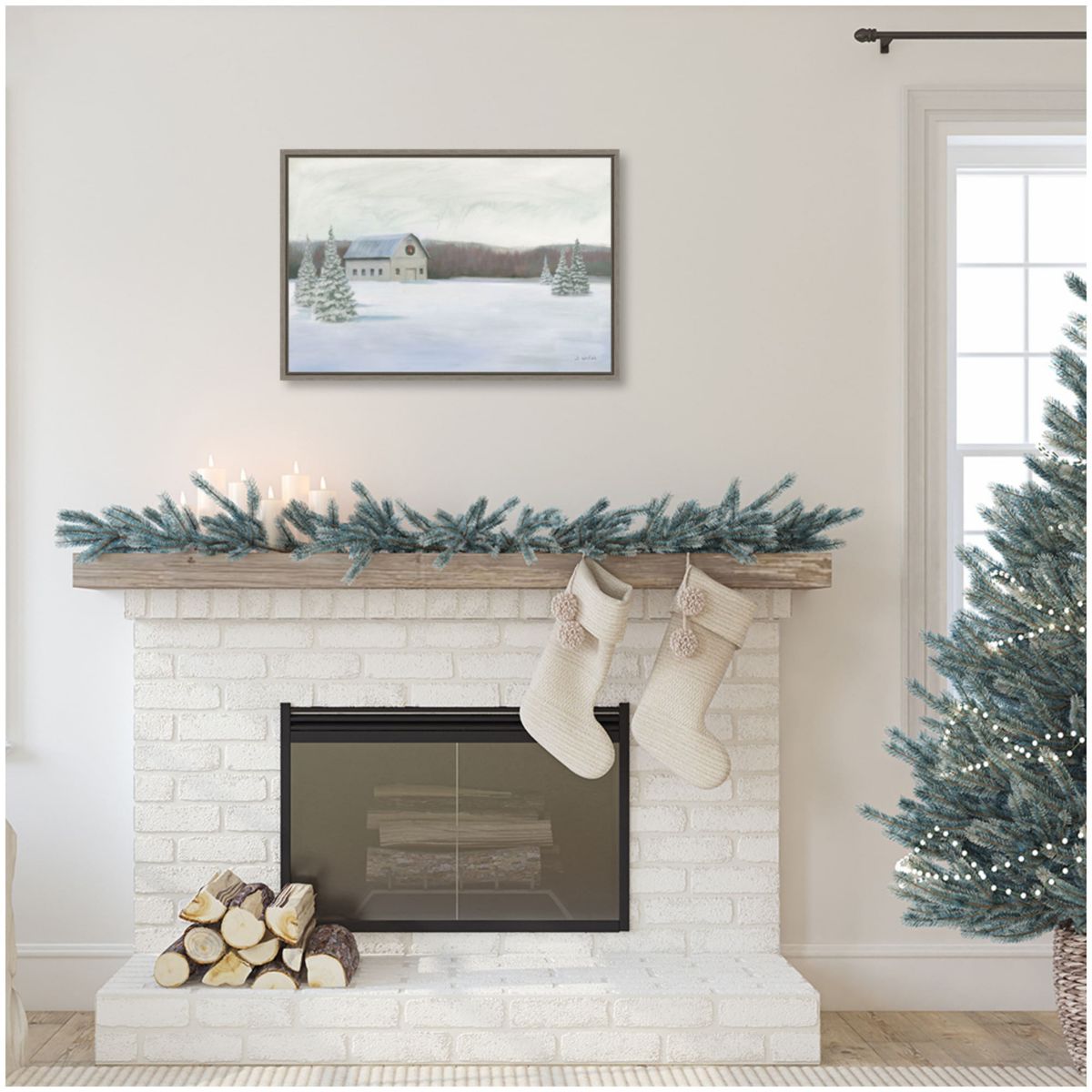 Holiday Winter Barn Framed Canvas Wall Art Print