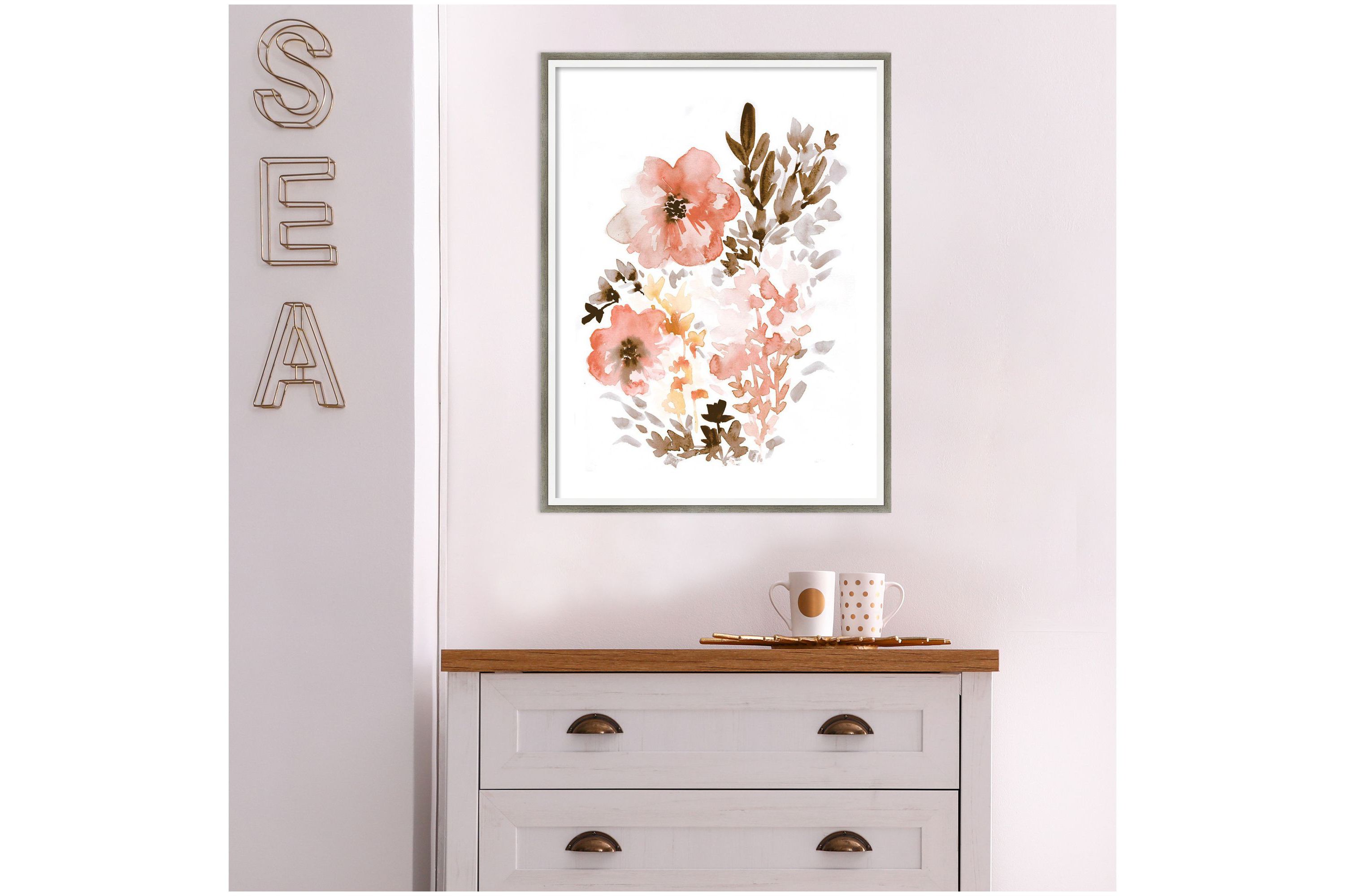 Muted Poppies by Sara Berrenson Wood Framed Wall Art Print