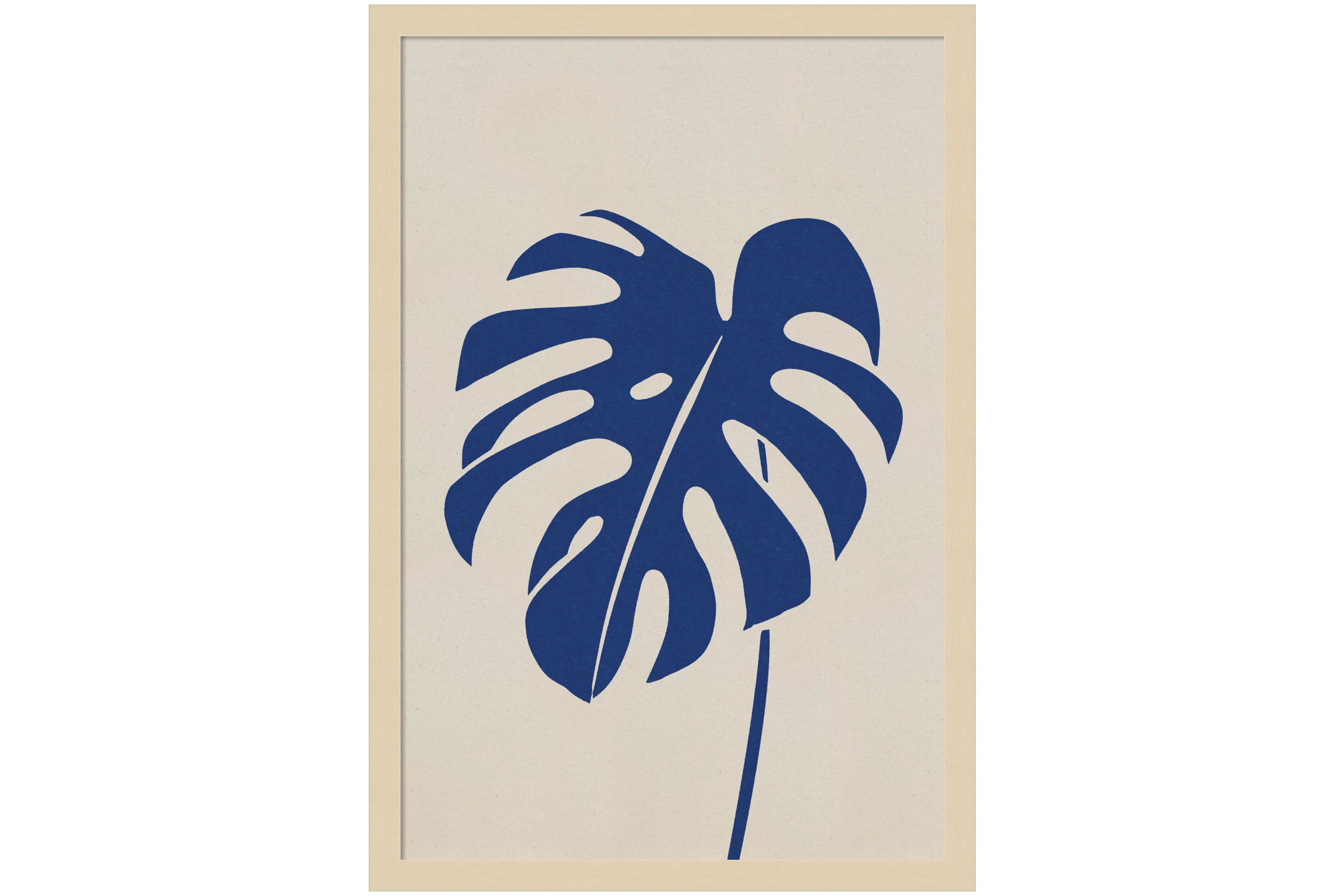 Monstera In Blue by Simon West Wood Framed Wall Art Print