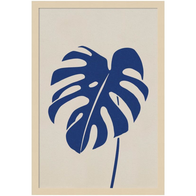 Monstera In Blue by Simon West Wood Framed Wall Art Print