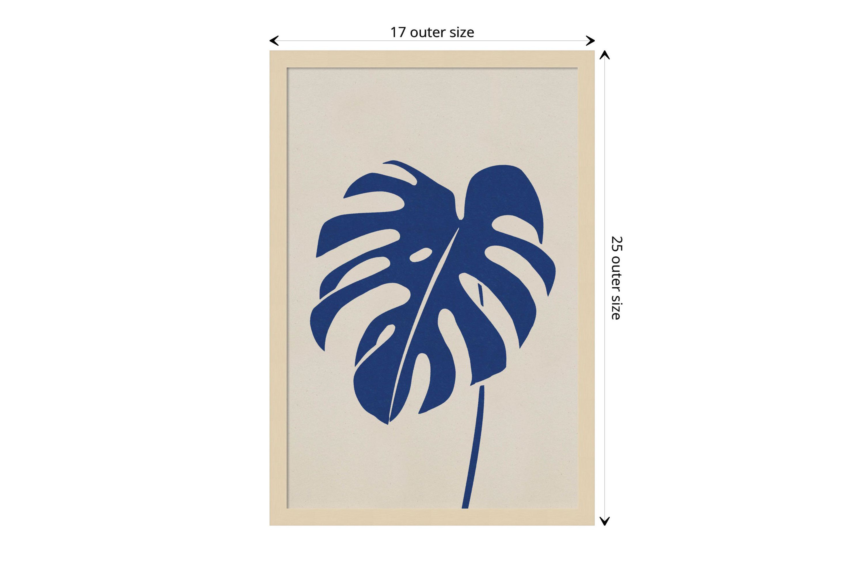 Monstera In Blue by Simon West Wood Framed Wall Art Print