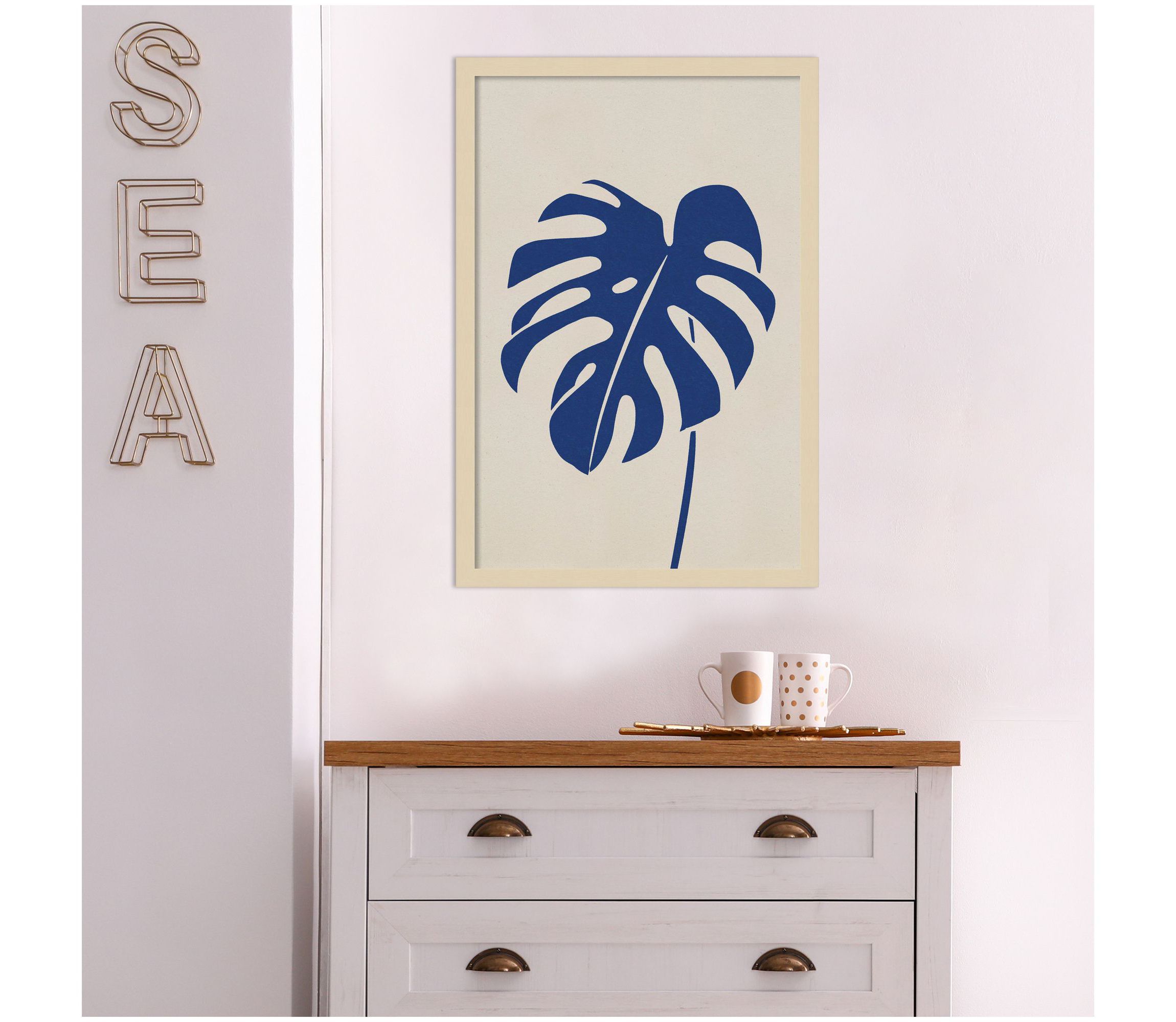 Monstera In Blue by Simon West Wood Framed Wall Art Print