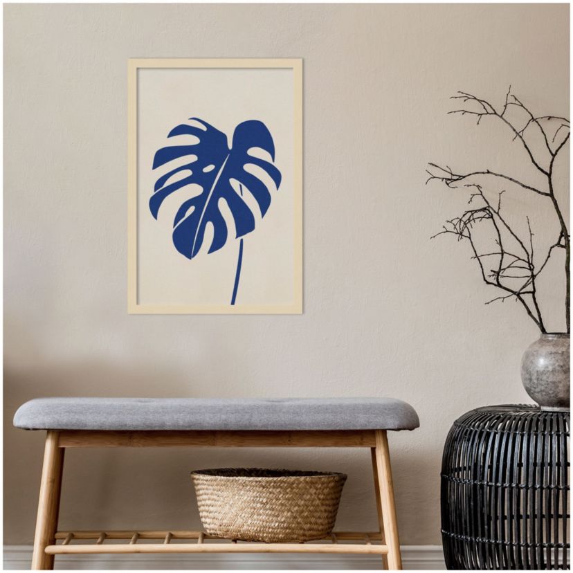 Monstera In Blue by Simon West Wood Framed Wall Art Print