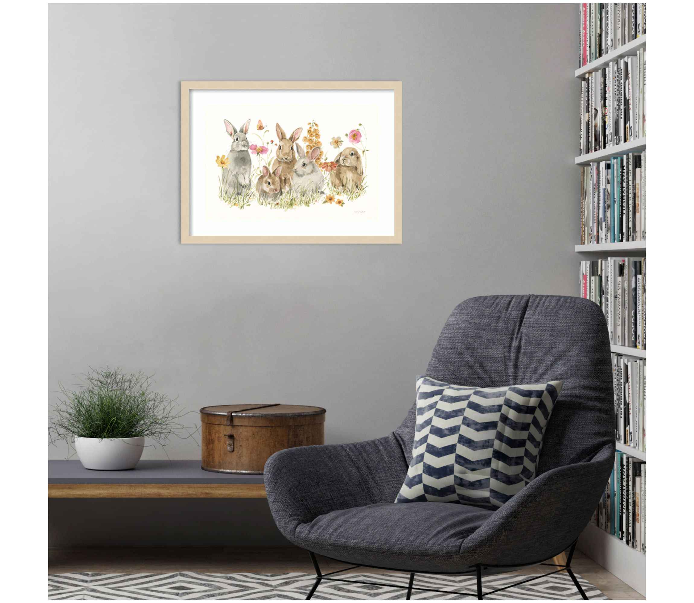 Bunny Hop on Spring I by Lisa Audit Wood Framed Wall Art Print