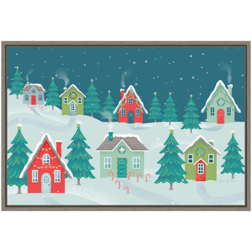 Fa La La I Christmas Houses Framed Canvas Wall Art Print