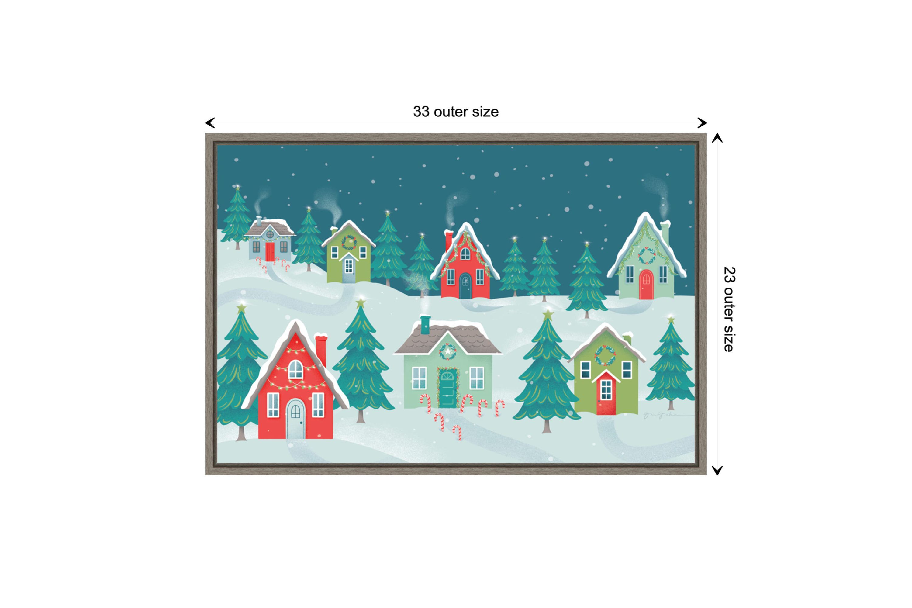 Fa La La I Christmas Houses Framed Canvas Wall Art Print