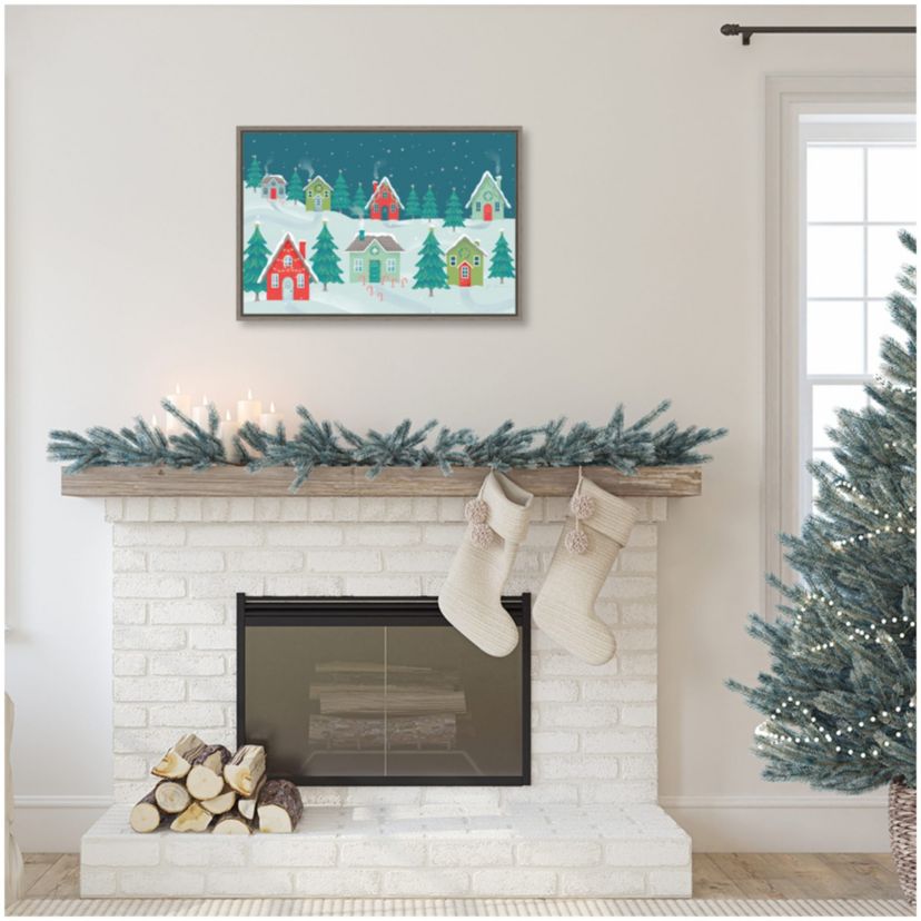 Fa La La I Christmas Houses Framed Canvas Wall Art Print