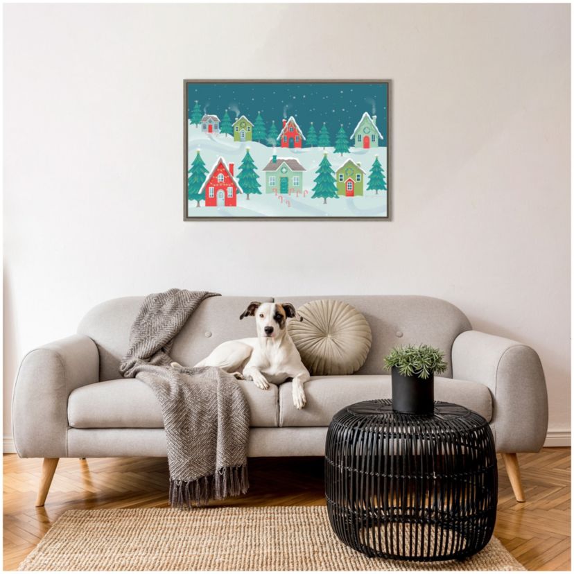Fa La La I Christmas Houses Framed Canvas Wall Art Print