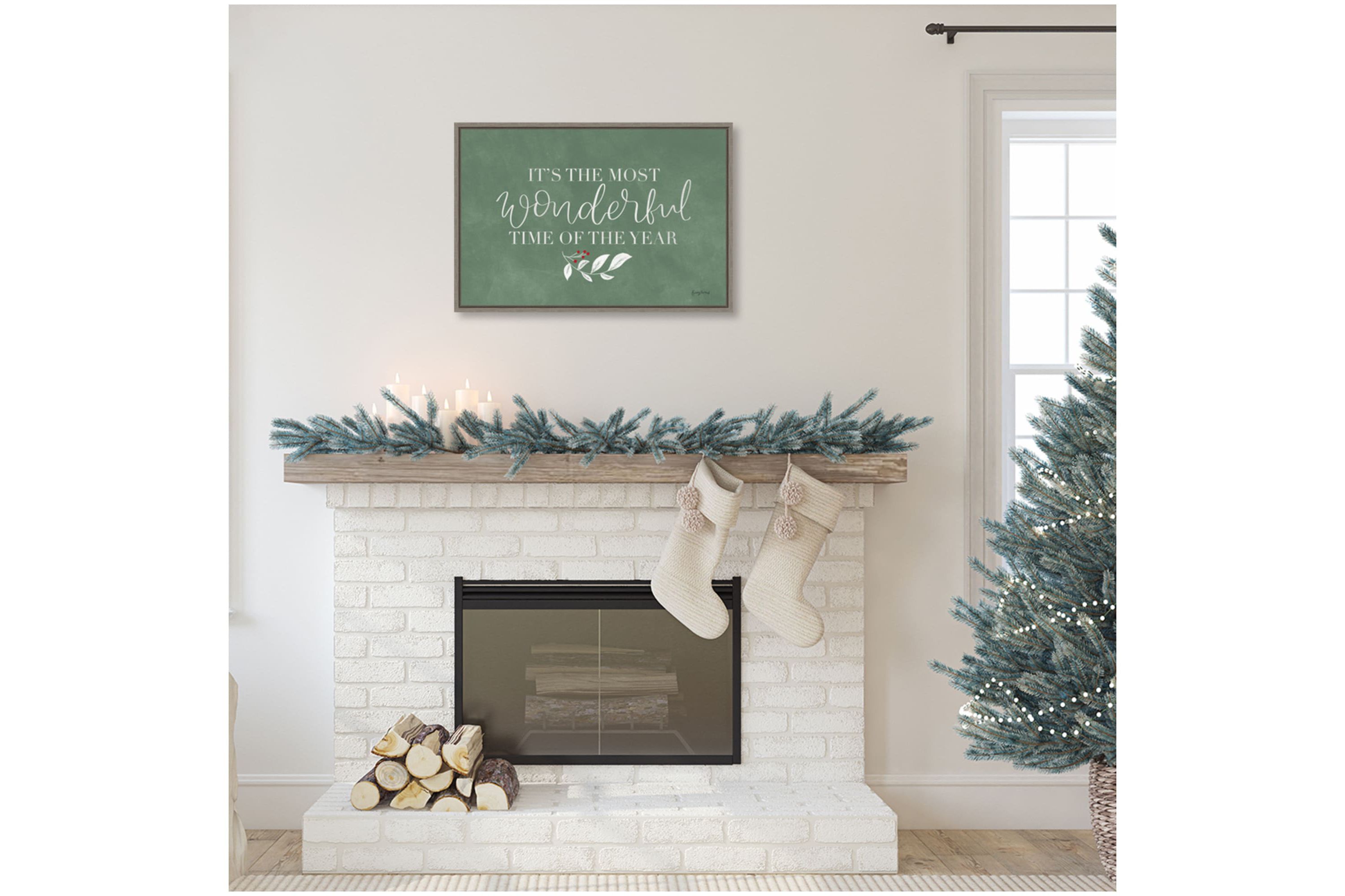 Green Christmas IV Framed Canvas Wall Art Print