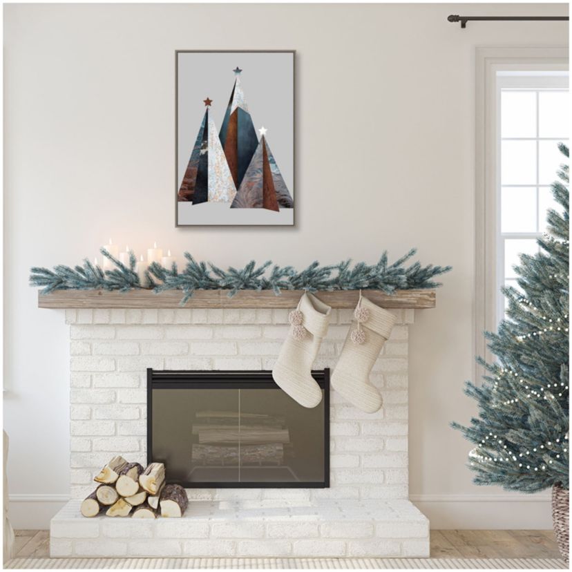 Three Christmas Trees Framed Canvas Wall Art Print