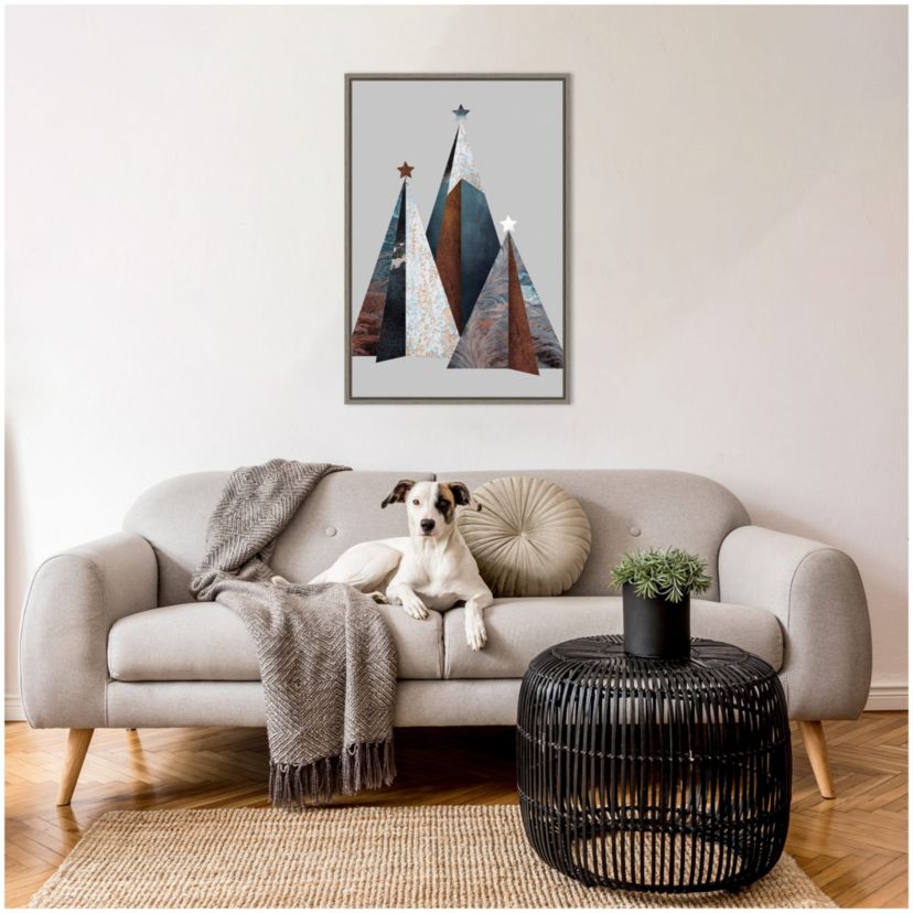 Three Christmas Trees Framed Canvas Wall Art Print