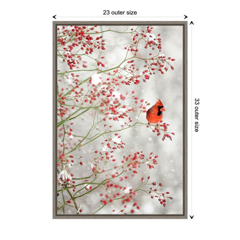 Red Cardinal and Red Berries Framed Canvas Wall Art Print